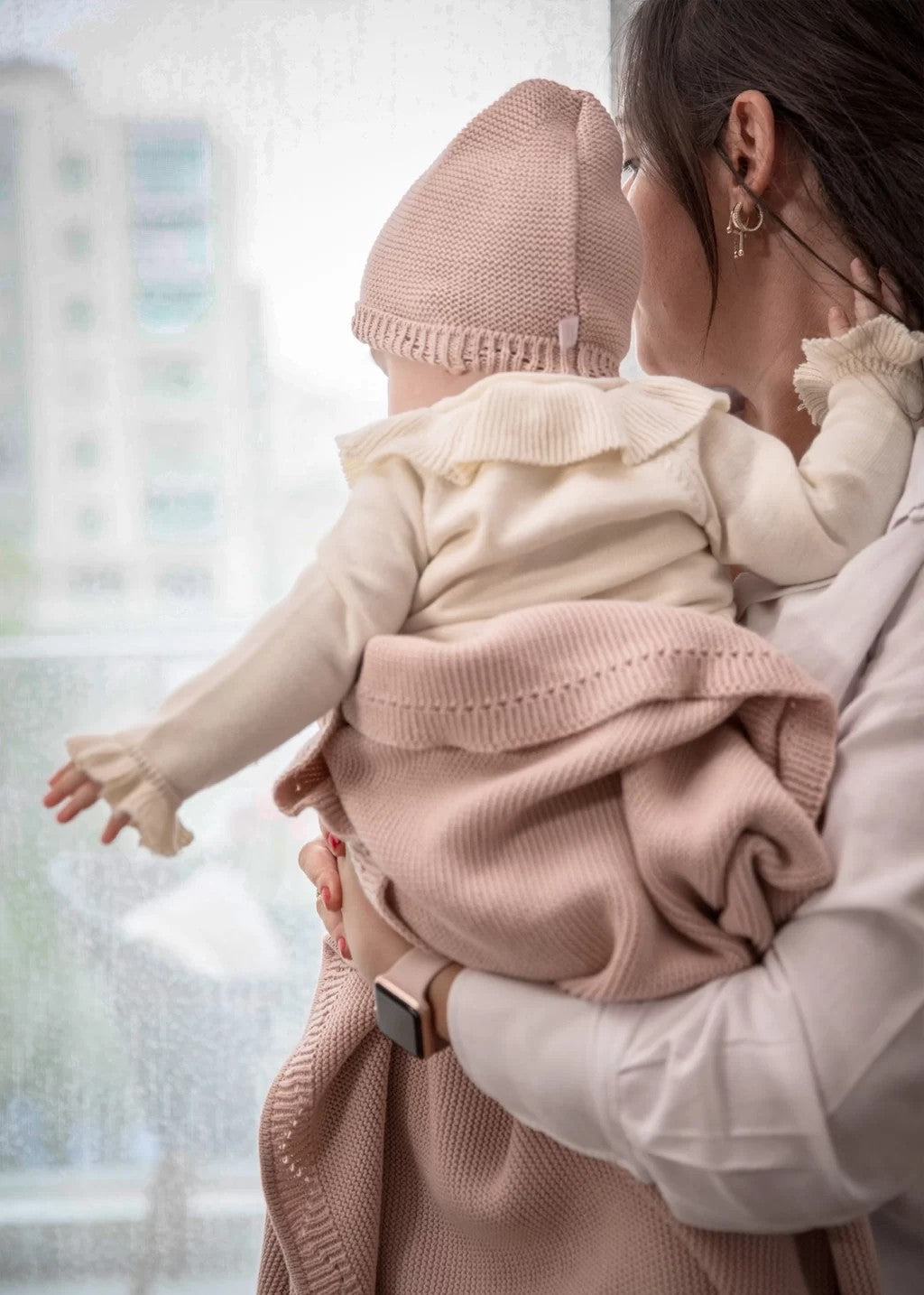 Rosa MiniLuna-babyfilt och mössa